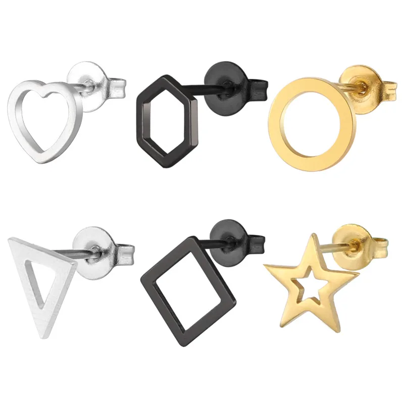 2019 New Stainless Steel Titanium Fashion Love Square Triangle Round Five-pointed Star Simple Earrings For Man Woman | Украшения и