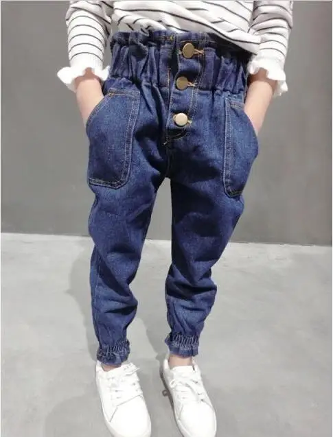 2019 spring children's clothes girls jeans causal loose high waist ...