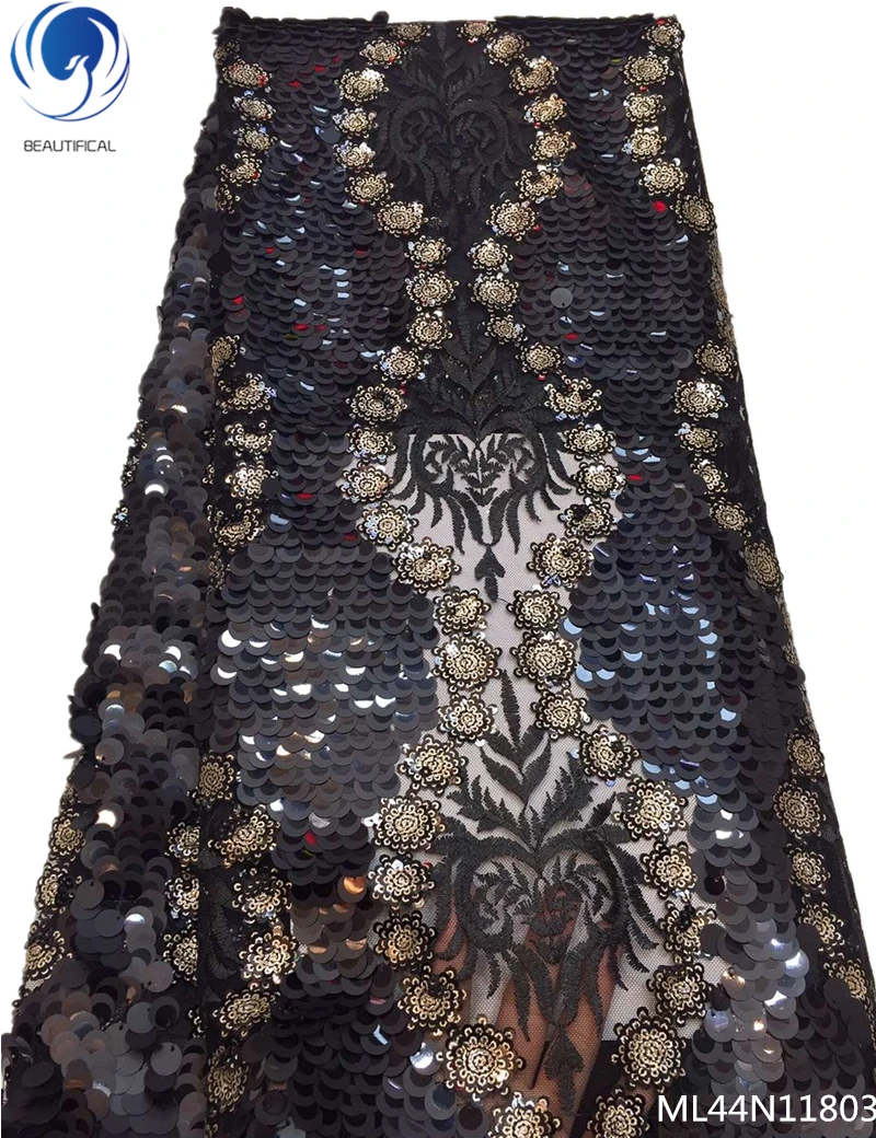 

Beautifical sequins laces fabric 2019 african tulle lace fabrics with french shiny laces fabrics for wedding 5yards/lot ML44N118