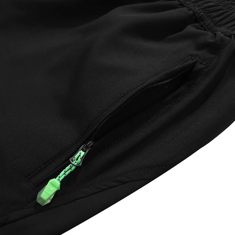 Men Black Running Shorts Zipper Pocket Outdoor Sport Shorts Men Gym Workout Training Shorts Elastic Waist Reflective Shorts