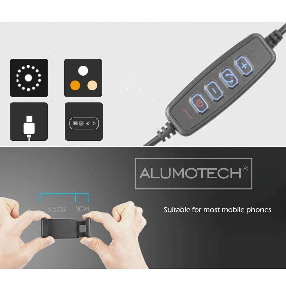Затемнение Двухцветные светодиодные селфи кольцо света с защелки треноги для смартфона микрофона видео студии Youtue Live фотографии