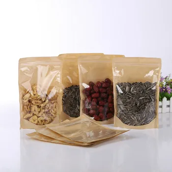 

4000pcs One Side Clear Kraft Paper Bag Snack Nuts Beans Packaging Paper Gift Pouch Stand up Clear Window Ziplock Bag Pouches