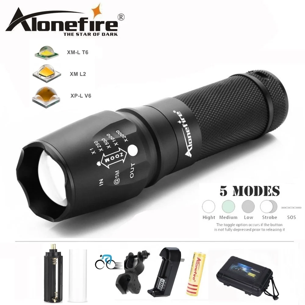 

AloneFire X800 Tactical Flashlight CREE XML T6 L2 U3 LED Zoom bicycle lantern bike Torch lamp for AAA 18650 Rechargeable Battery