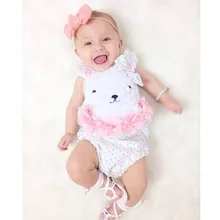 ФОТО baby girl romper cotton sleeveless baby girl summer clothes cartoon bear floral new born baby clothes white for 3m~2t baby a003