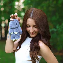 2016 New Rex Furs Rabbit Plush Toys Key Ring Keychain Pendant Bag Car Charm Tag Cute Mini Rabbit Toy Doll Real Fur Monster