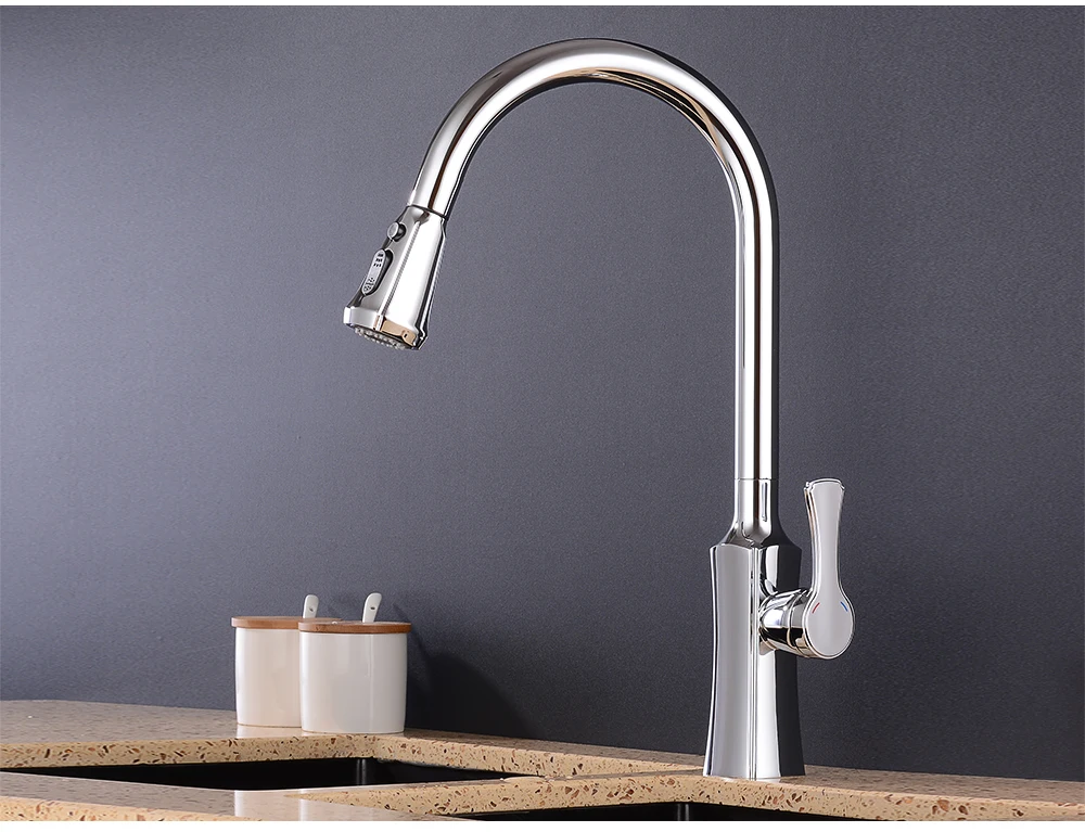 Chrome Kitchen Faucet Tap Rotation Mixer Swivel Pull Out Durable Sink Sprayer Single Hole  Sink Mixer Faucet