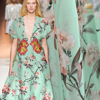 

Digital inkjet silk georgette fabric summer thin Chinese silk fabric breathable scarf dress shirt silk fabric wholesale cloth