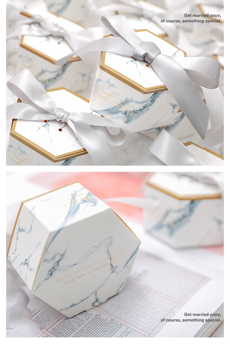 Перепелиный 100 шт мраморный шестиугольный Десерт/коробка шоколада для выпечки упаковок, свадеб/вечеринок, Детские сувениры, подарочная сумка
