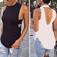 Новинка, летний женский топ, женская футболка, топ, ассиметричная Сексуальная майка с открытой спиной, майка, майка без рукавов, одежда для женщин