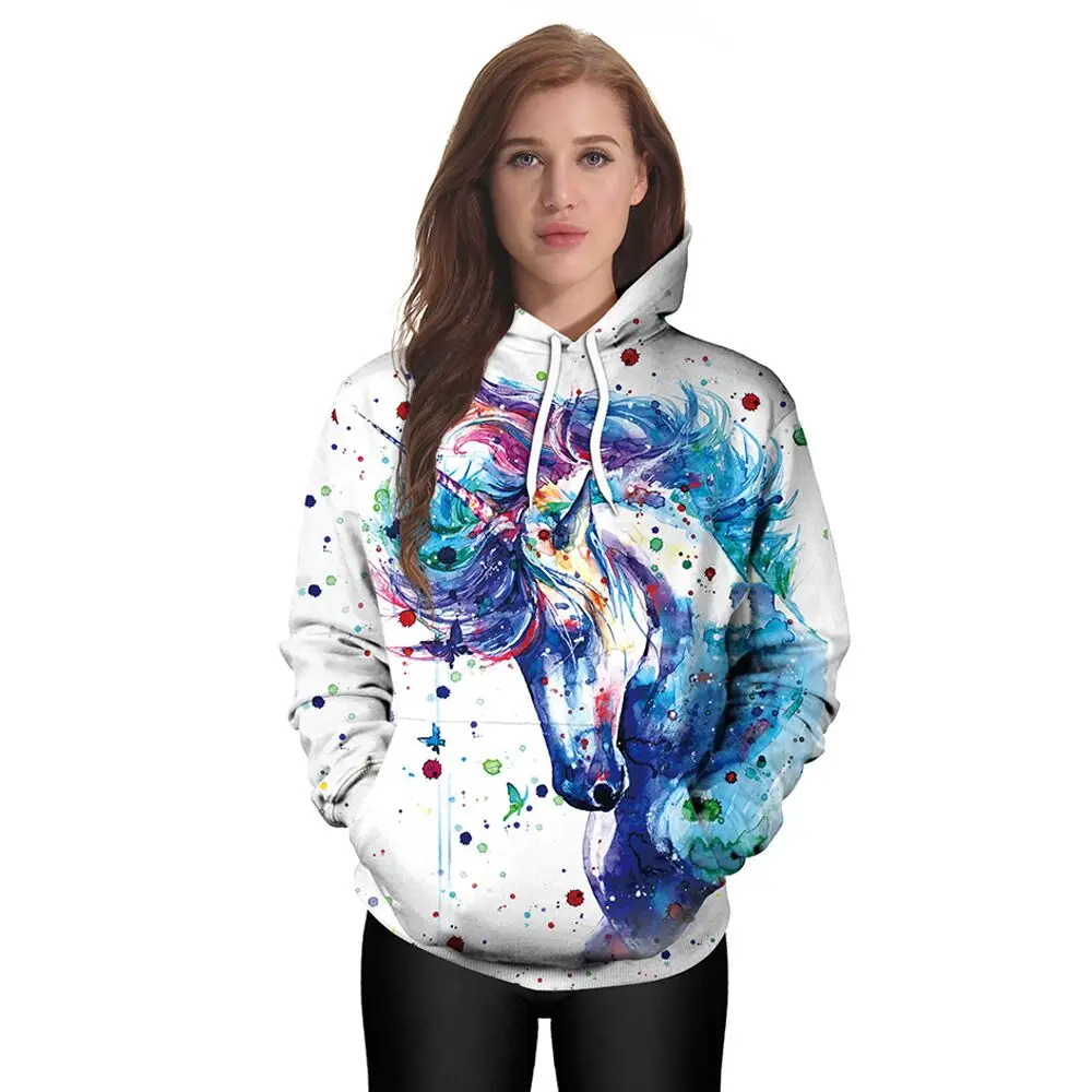 

2017 Fall/Winter the new trend of European cross-border digital printing dress with cap loose watercolor Mythical Sweatshirts