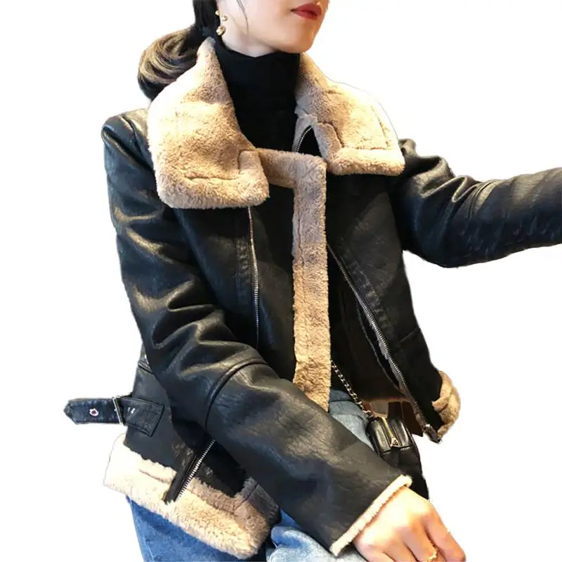 Femmes Chaud Manteaux Survêtement Nouveau Laine Hiver Casual Vestes Pu Automne 2019 Moto D'agneau En V656 Artificielle Cuir Femme rwSqAZrxP