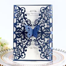 Бабочка бумажное приглашение брак лазерная резка темно синий weding 50 шт. на заказ