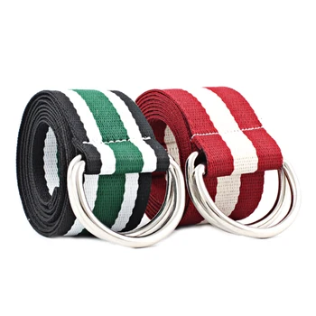 

Women Harajuku Belt Red Letter Printed Fashion Unisex Double D Ring Canvas Strap Female Jeans Long Belts
