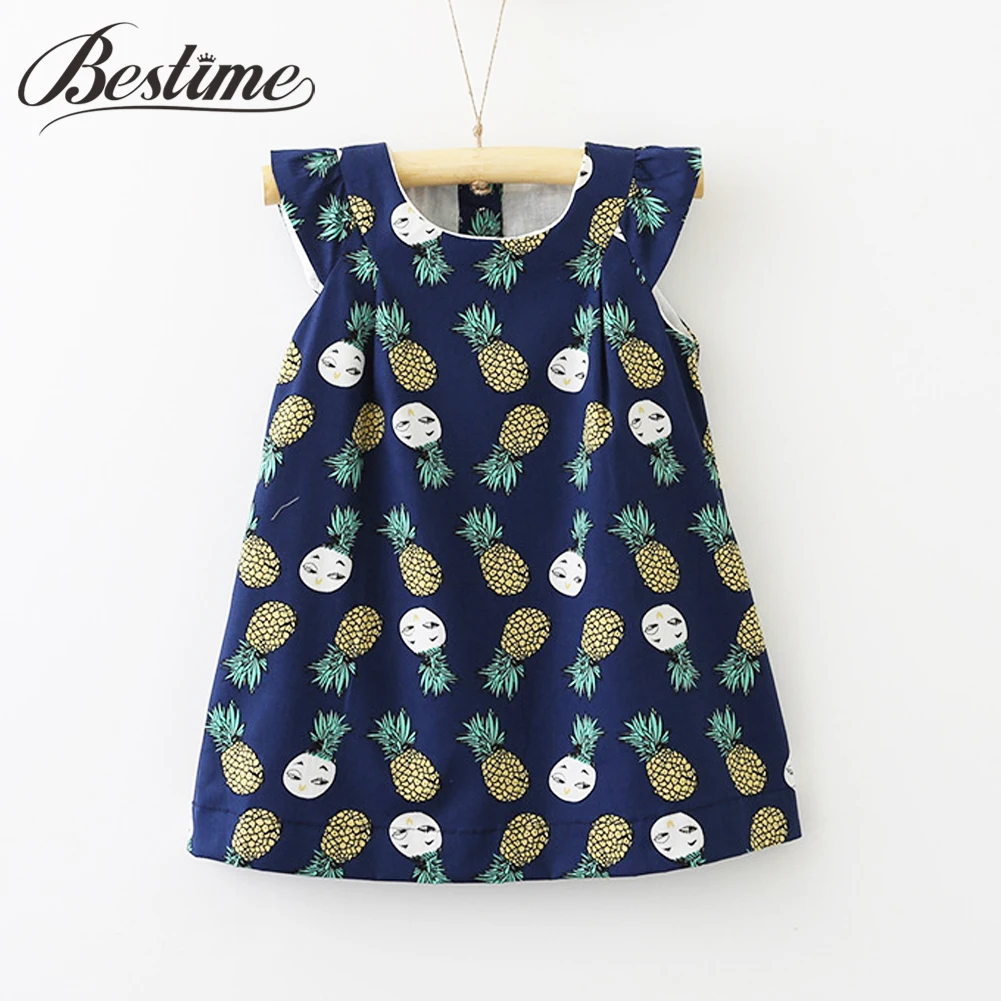 

Pineapple Girl Dress Cotton Children Clothes for Girls Summer Sleeveless Girl Blouse Fashion Kids Clothes 3-7y