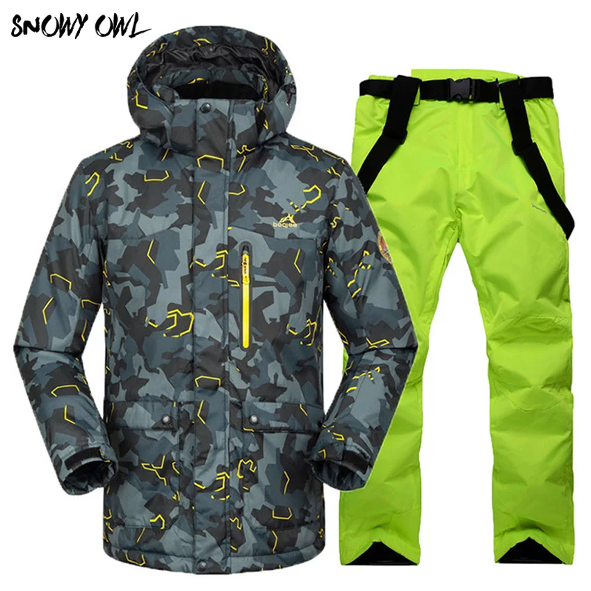 Мужской зимний лыжный костюм, комплекты для сноубординга, высокое качество, Термальный водонепроницаемый, для альпинизма, кемпинга, пальто с капюшоном, камуфляжный костюм с принтом, h290