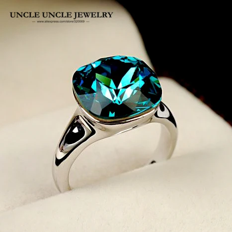 

FREE SHIPPING High Quality 18K Platinum Plated Top Class Austrian Blue Sapphire Gemstone Jewelry wedding Ring