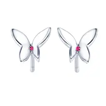 Solid 14k White font b Gold b font Stud Earrings Natural Ruby Women Earrings Butterfly Romantic