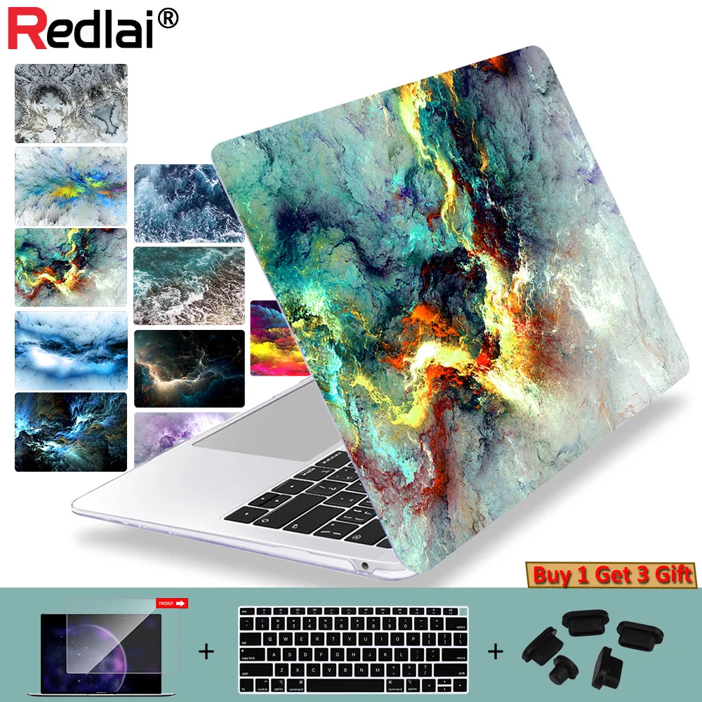 Redlai чехол для MacBook Air Pro retina 11 12 13 15 дюймов пластиковый Узор Жесткий чехол и крышка клавиатуры и протектор экрана