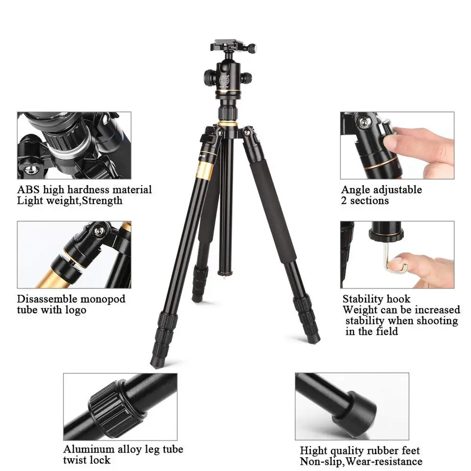 Trépied/Monopode Professionnel Compact En Aluminium Qzsd Avec Tête À