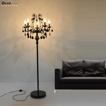 Ретро черный торшер с кристаллами Винтаж 5 огней напольный абажур кристальная люстра де Кристал канделябр, украшение для середины стола