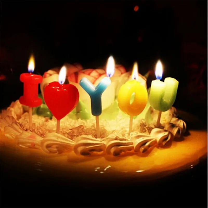 5PCS I Love You Letter Candle wedding Cake Candles Cake Topper Birthday