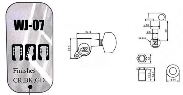 Wilkinson WJ-07 головки электрогитары тюнеры для ST или TL хром серебро колышки(с упаковкой
