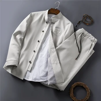 

2019 Fashion Black Stand Collar Suits Men Banquet Party Mens Blazer Jacket and Pants Slim Fit Embroidered Suits for Man