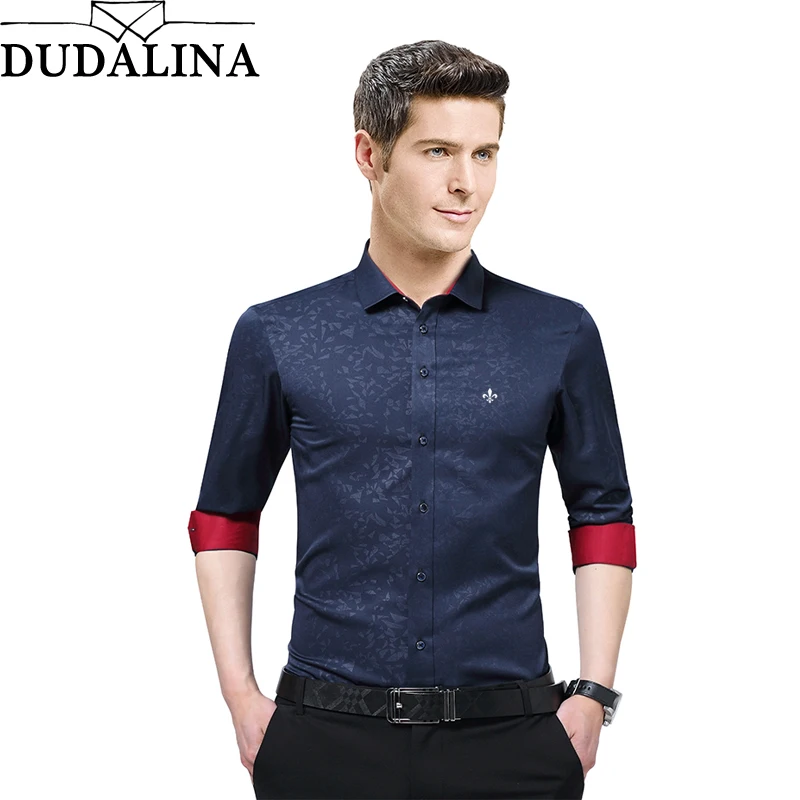 Prix Dudalina Nouveau Arrivé Marque Vêtements Mâle Chemise À Manches Longues Chemise 2018 Été Nouveau Slim Fit Chemise M 5XL Chemise Décontractée Hommes vêtements