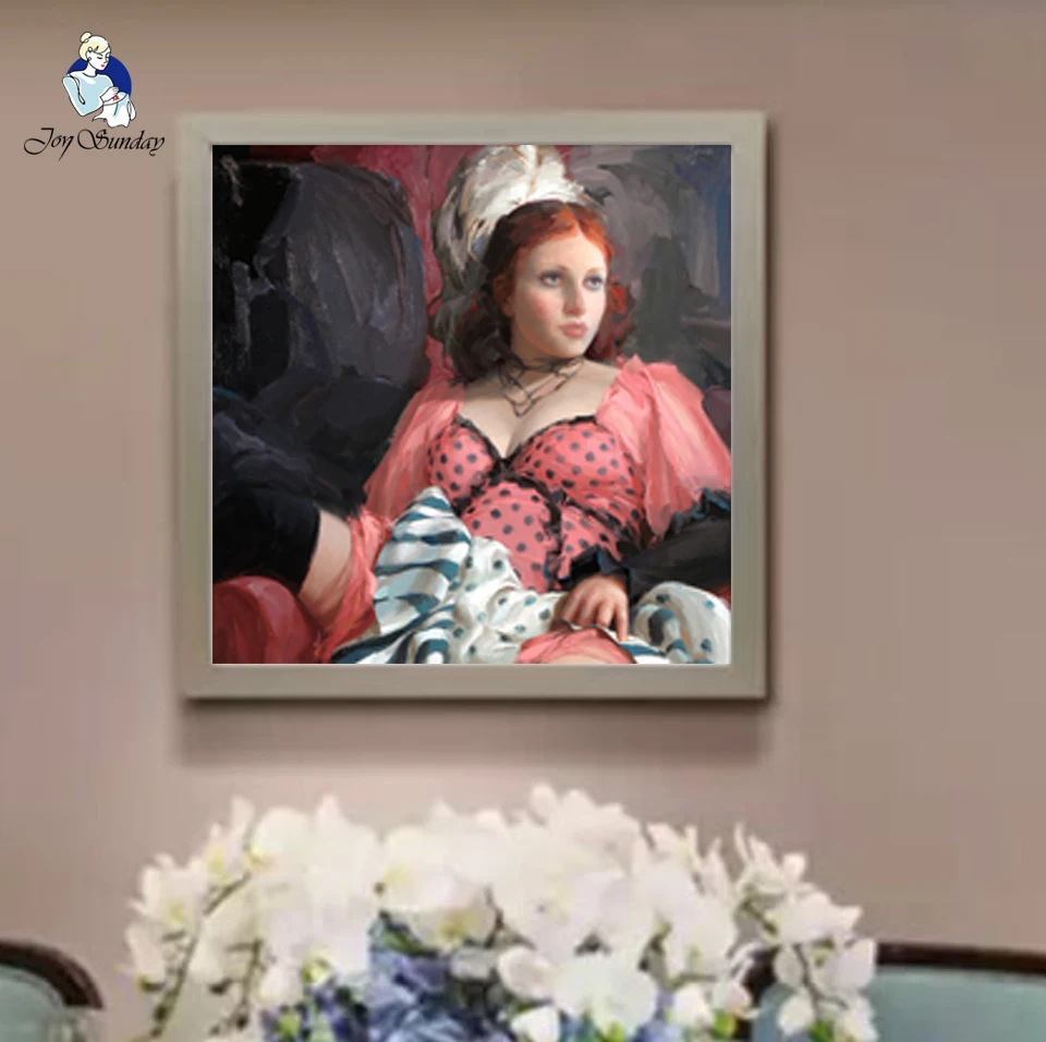 

JOY SUNDAY,Diy Diamond Painting Cross Stitch Diamond Mosaic Needlework Crafts Full Diamond Embroidery Powder girl 7