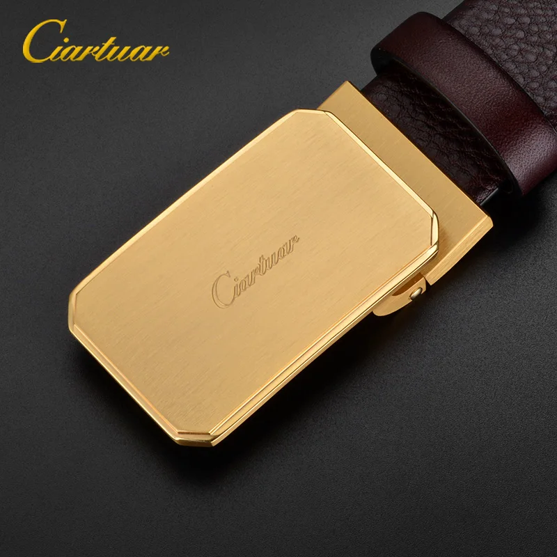 

2019 ciartuar new design quality men belt genuine plan leather strap trousers first layer brass C gold buckle free shipping 3.4