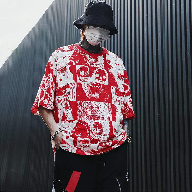 

Men Summer Personality Printed Bat Sleeve Loose T Shirts Fashion Streetwear Harajuku Hip Hop Cotton OVERSIZE TShirts Top Tee