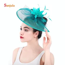 Линии Шапки для Для женщин элегантные перья Тюль Свадебные шляпы Для женщин свадебные аксессуары для волос, gelin tac aksesuarlar H44
