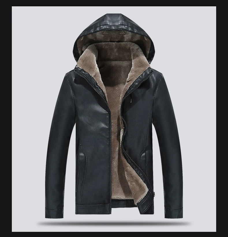 Новинка, 4XL, зимняя мужская меховая кожаная куртка, пальто с капюшоном, толстая, тонкая, длинная, искусственная кожа, повседневные пальто, Мужская Брендовая верхняя одежда, CF1118