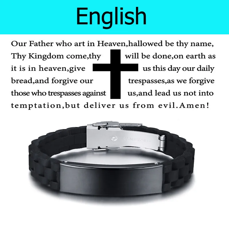 Vnox лазерный христианский молитвенный силиконовый браслет для мужчин испанский итальянский французский язык - Окраска металла: English