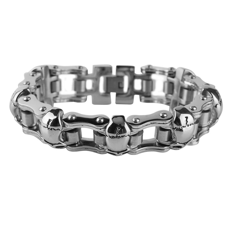 Steampunk Mens Cool Skull Bicycle Chain Design Bracelet Bangles High