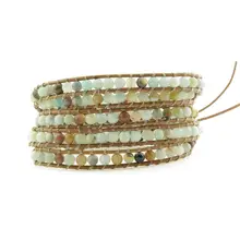 Exquisite Amazonite Beads 5 Strands Weave Leather Wrap Bracelet Multi Layered Vintage Bracelet Gifts Exquisite Amazonite Beads 5 Strands Weave Leather Wrap Bracelet Multi Layered Vintage Bracelet Gifts