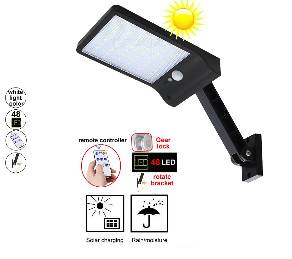 

48 LED Solar Light 3 Mode Waterproof lamp Outdoor Garden PIR Motion Sensor Pathway Wall Lamp spotlight flo Lamps f
