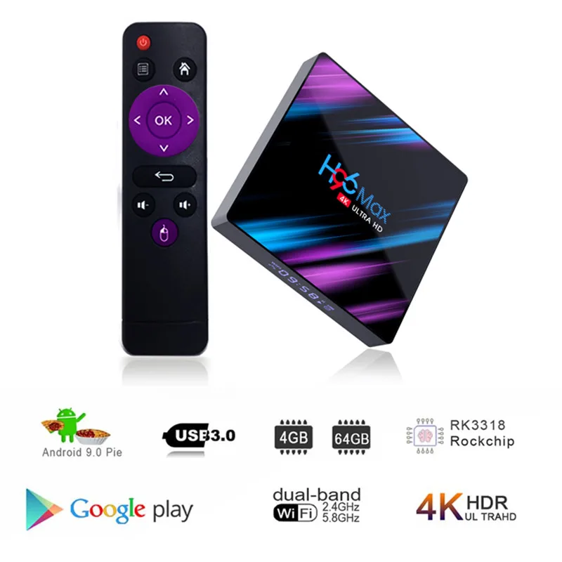 H96 MAX 3318 Smart TV Box Android 9 0 4 Гб Ram 32 64 Rom RK3318 4K 2 4G/5G Wifi Bluetooth телеприставка PK T95