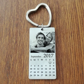 

Naomy&ZP Stainless Steel Custom Photo Calendar KeyChain Engravable ID Dog Tag Charm Pendant Key Chain Cute Keyrings Dropshipping