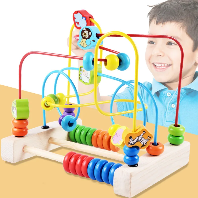 

Baby puzzle Learning Early Education Wooden Multi-function Box Round Bead Maze Roller Coaster Toys Set For Kids Children gifts