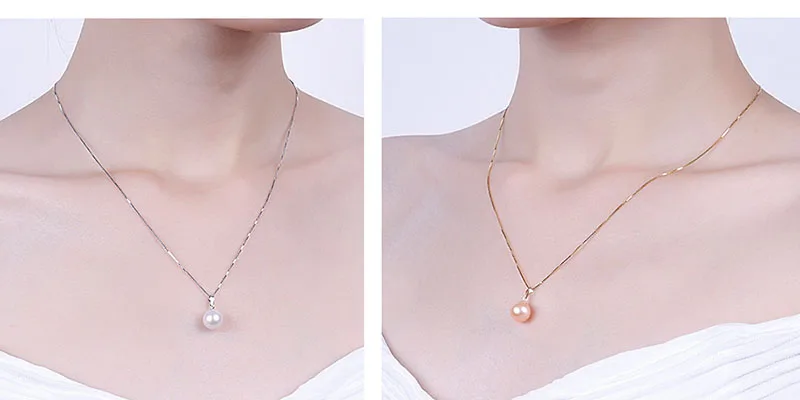 Sinya 18k gold Classical Round Pearl pendant necklace with 7.5-10mm natural pearls Au750 gold chain length 40+5cm  for women (13)