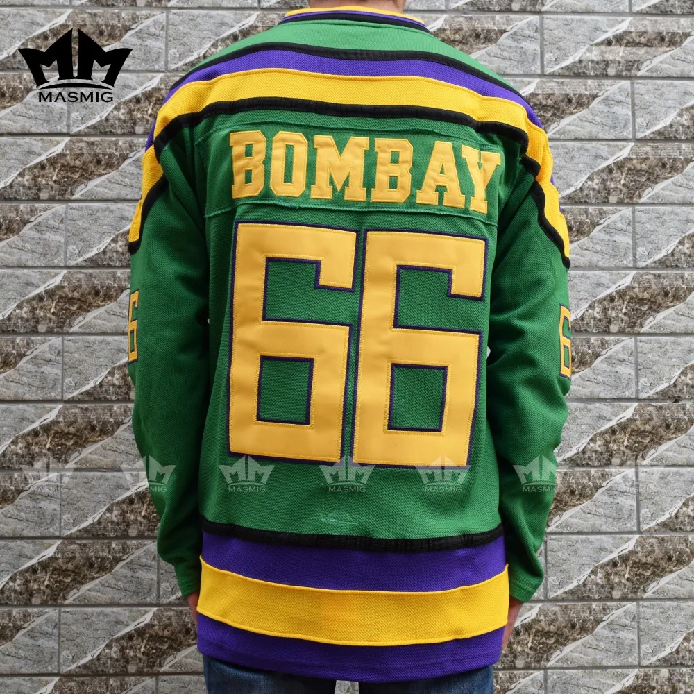 MM MASMIG Mighty Ducks 66 Gordon Bombay Movie Hockey Jersey Green