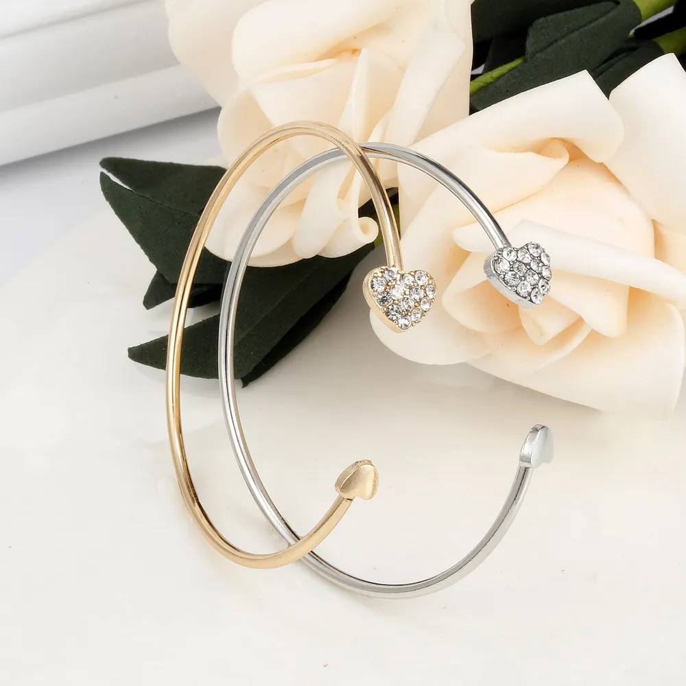 

iMucci Crystal Double Heart Bow Cuff Opening Bracelet Women Jewelry Gift For Girls and Ladies New Fashion Adjustable
