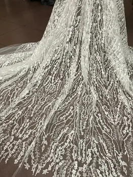 

hot selling David-81135 Nigerian Fabrics High Quality Tulle African Laces Fabric with sequins Embroidered tulle fabric