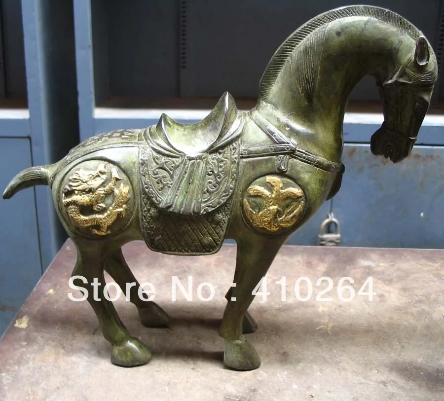 

[Nice Discount ] Can collections beautiful Plate with gold Dragon Phoenix horse bronze Statue