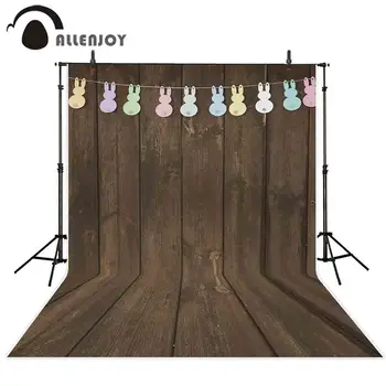 

Allenjoy photography Easter background brown wooden wall rabbits decoration photographic backdrops photocall photobooth props