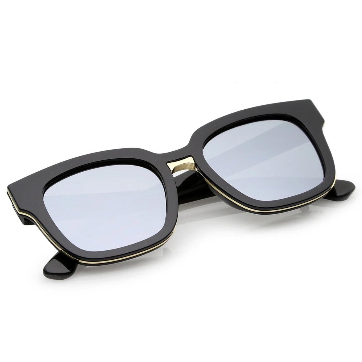 Modern Metal Trim Bridge Square Mirror Flat Lens Horn Rimmed Sunglasses 50mm (3)