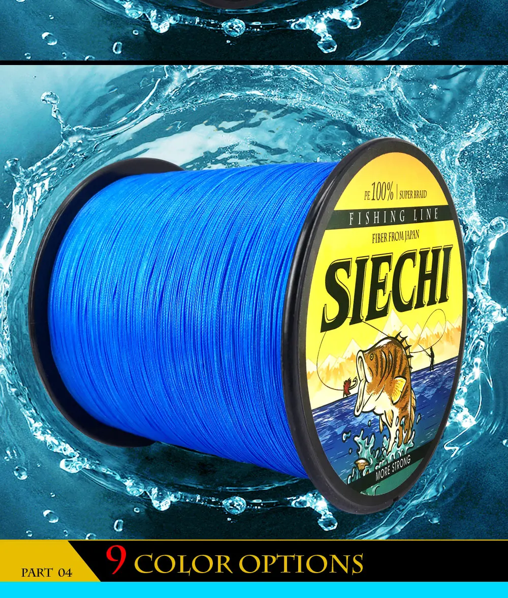 Linha de Pesca Siechi Fios Carpa Pesca Fio Trançado pe Cabo 9 Cores Peche Multifilamento Forte 20-88lb 1000m 8 11 Linhas de pesca