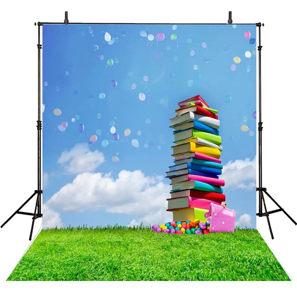 

Books Grass Colour Balloon School photography studio background Vinyl cloth High quality Computer print wall backdrops