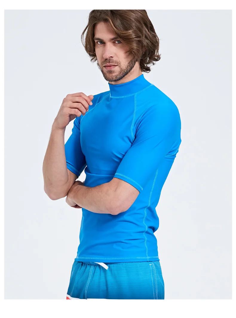 Мужская Рашгард рубашка для плавания UPF 50+ Сноркелинг плавание ming серфинг Топы Футболка для дайвинга короткий рукав солнце футболка для взрослых Молодежный синий